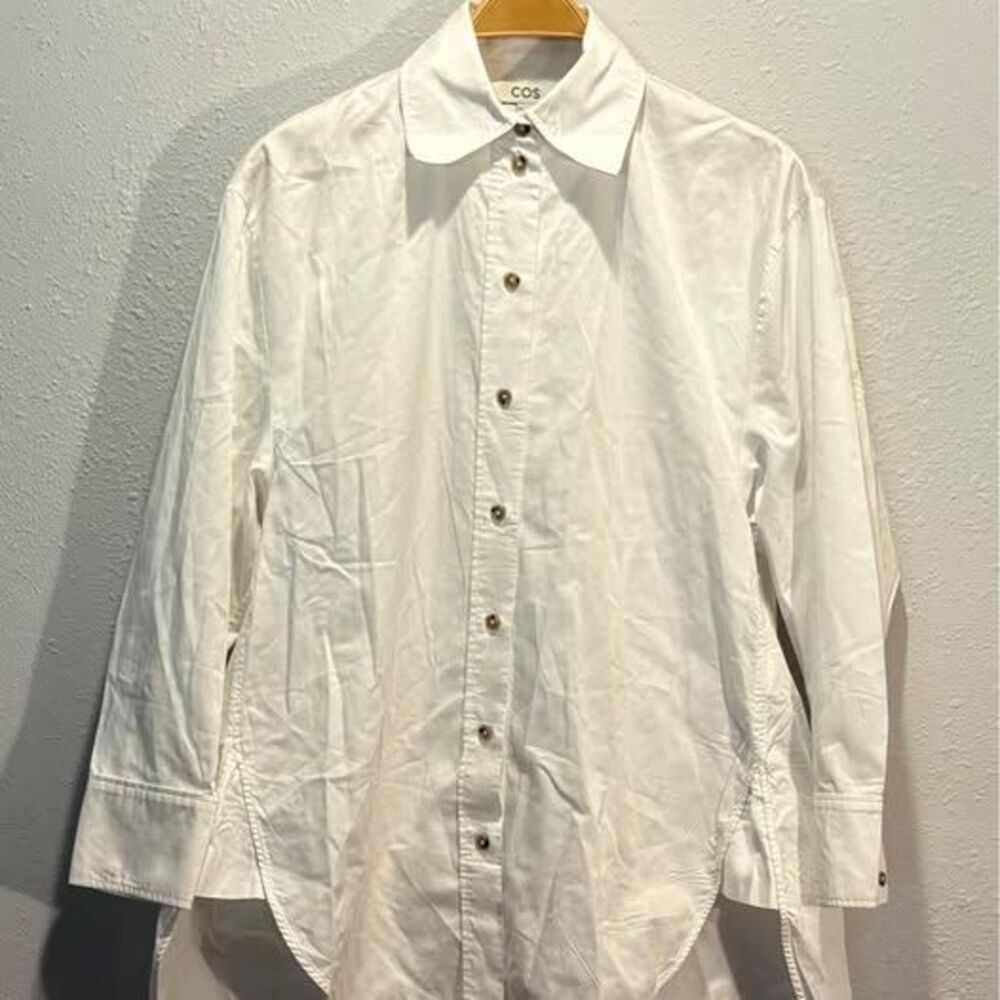 COS White Cotton Oversized High-Low Button-Down Shirt | Size 4